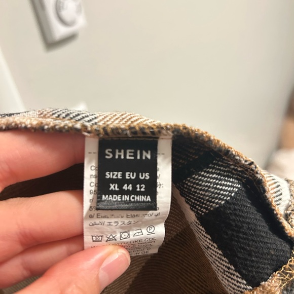 SHEIN Plaid Open Front Cardigan - Black, White, Brown - Picture 4 of 5